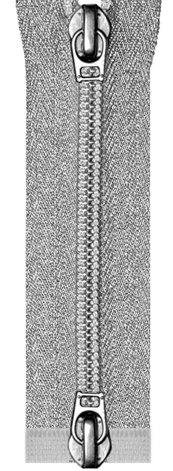 N7 double slider open end silver metal. + A02/A02 nickel free + silver lurex tape